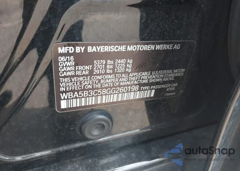 2016 BMW 535I xDrive from USA, damaged, VIN WBA5B3C58GG260198